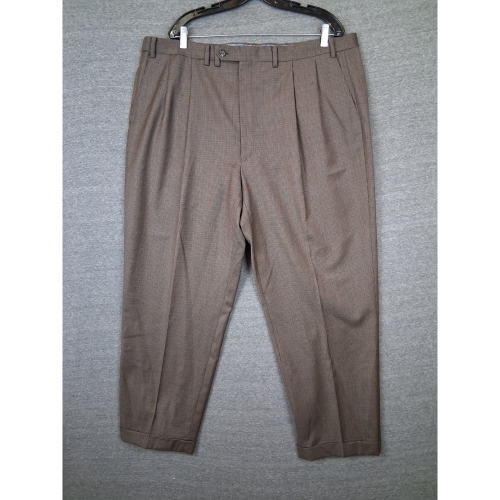 LRL Mens Pants 42x34 Brown 100% Wool Dress Pant Houndstooth Dark Academia Preppy